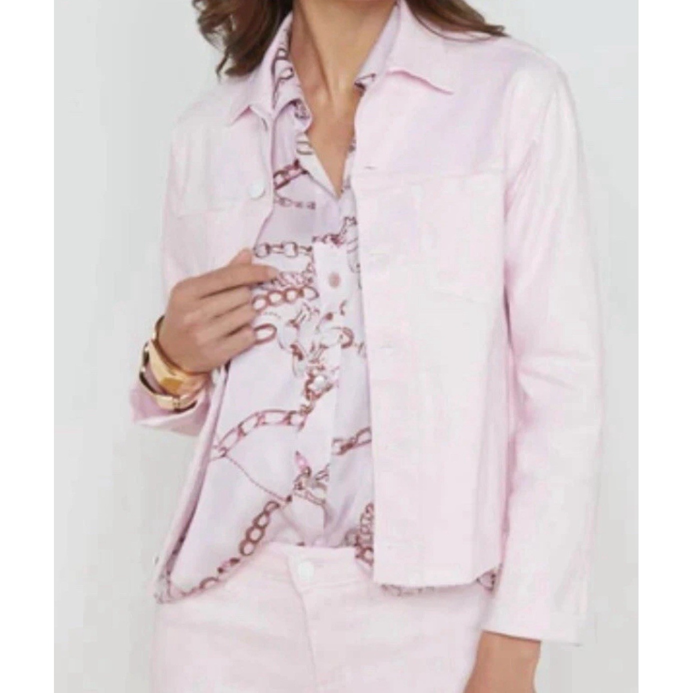 L'agence Denim Jacket Xs Pink Lilac Coated Slim Raw Hem Janelle New